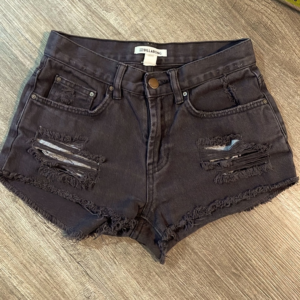 Billabong black distressed shorts, size 24